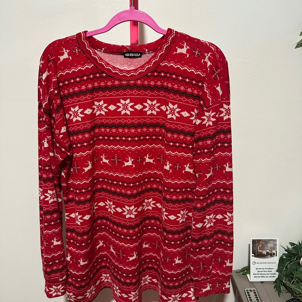 HEIMISH USA Red Pajama Top with White Patterns